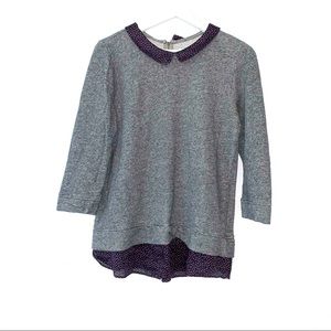 LOFT Layered sweater with floral trim size medium